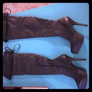 Upper leather thigh high boots